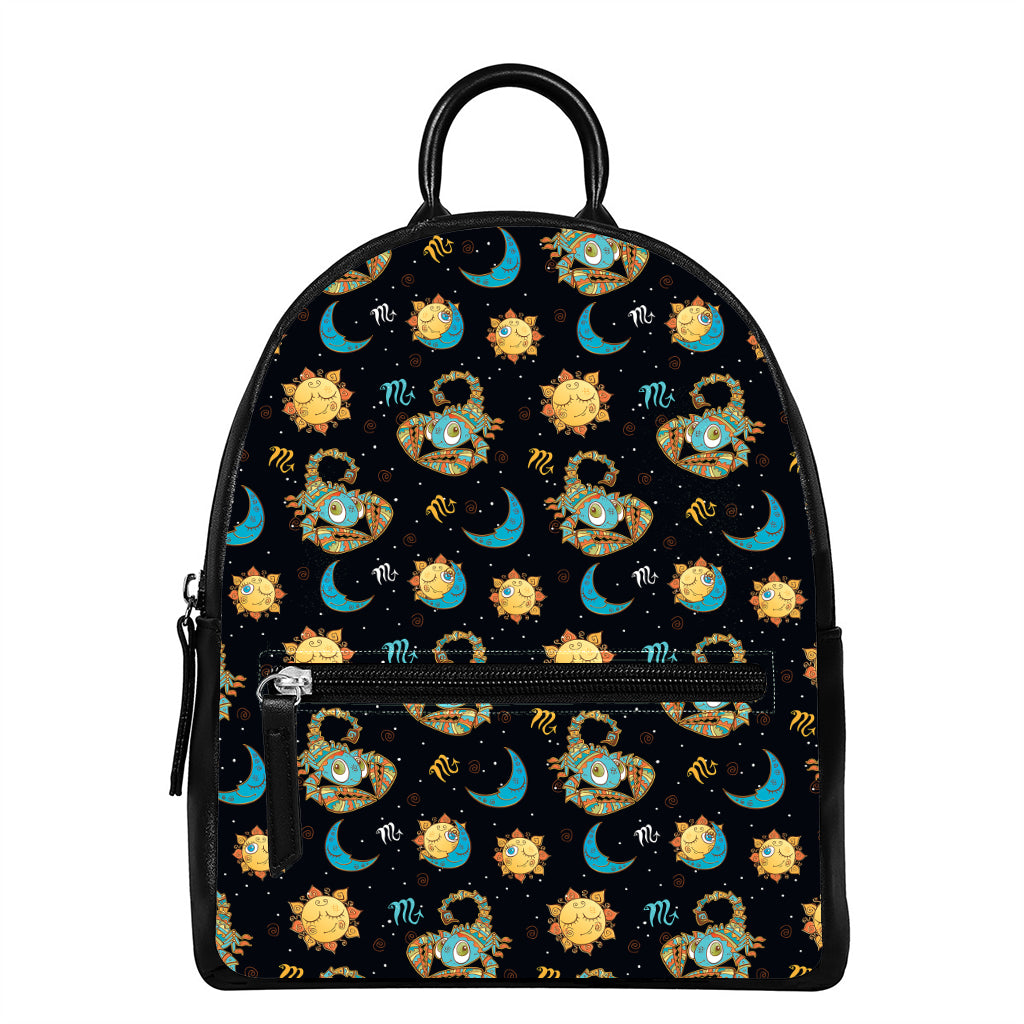Cute Cartoon Scorpio Pattern Print Leather Backpack