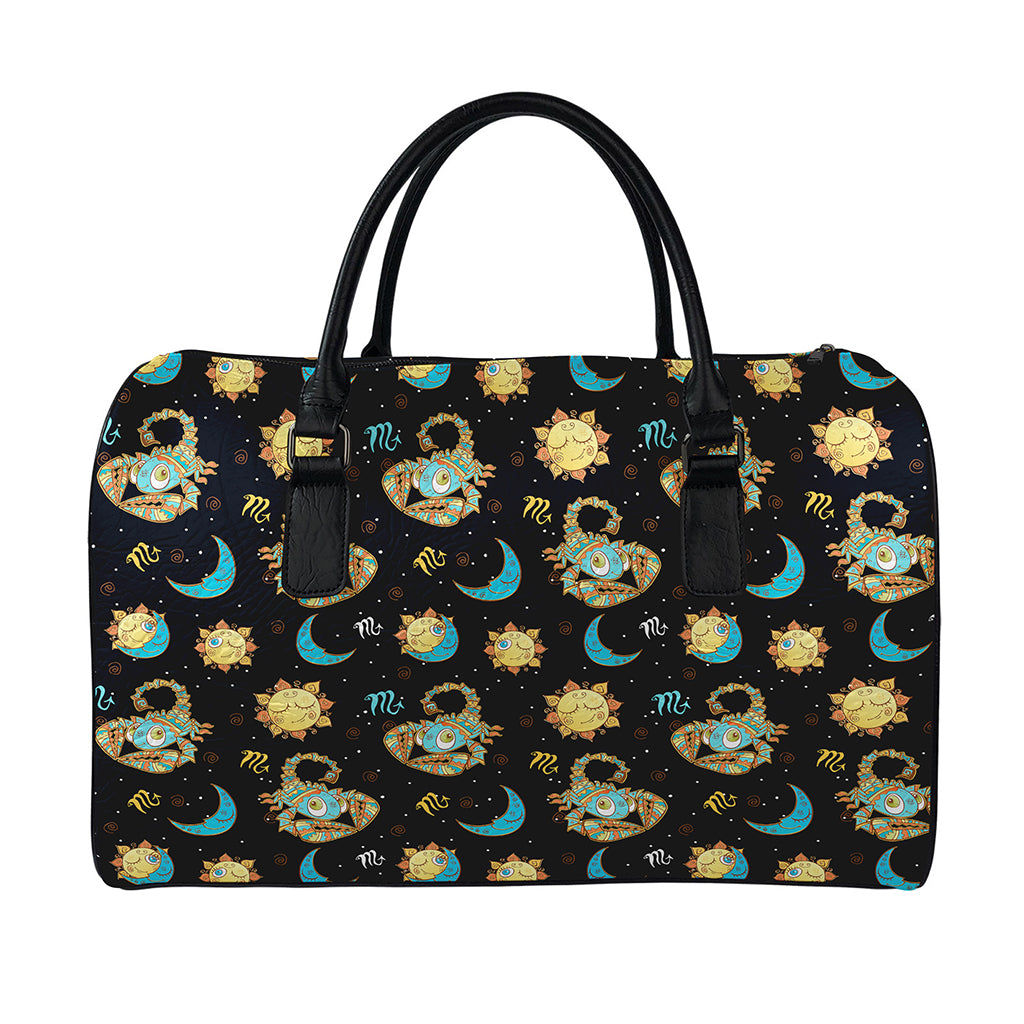 Cute Cartoon Scorpio Pattern Print Leather Duffle Bag