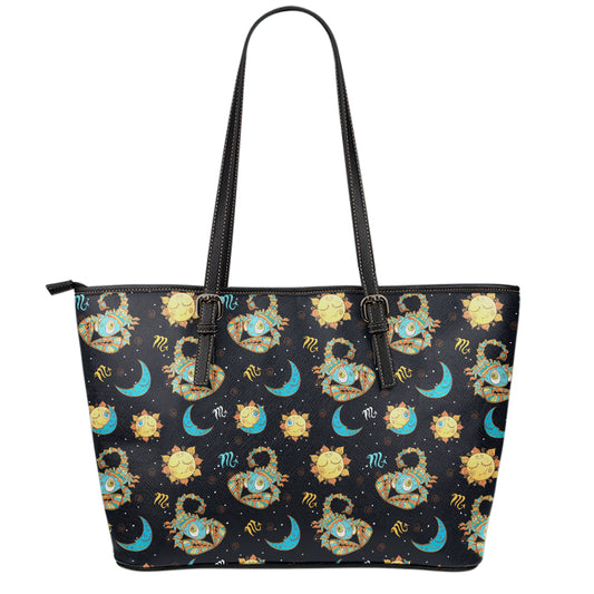 Cute Cartoon Scorpio Pattern Print Leather Tote Bag