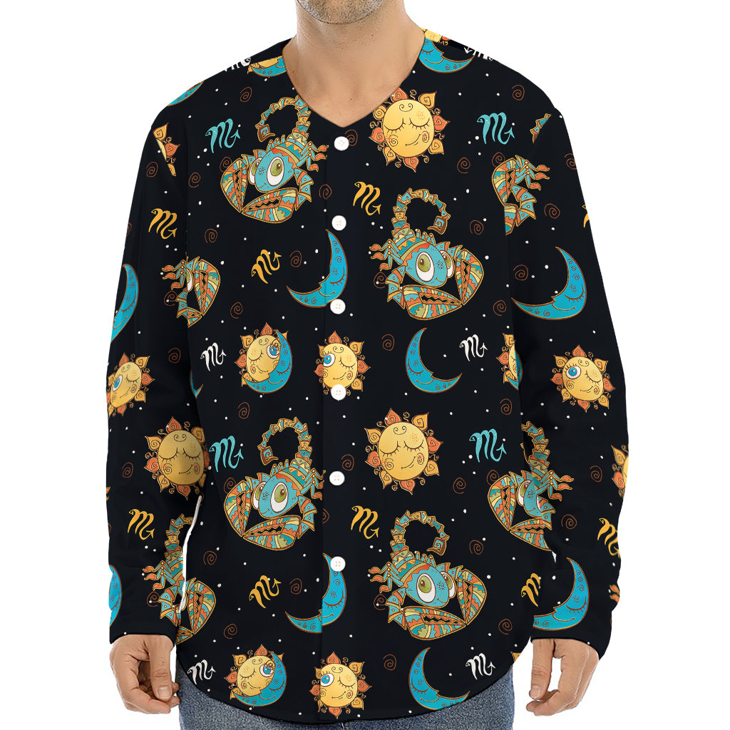 Cute Cartoon Scorpio Pattern Print Long Sleeve Baseball Jersey