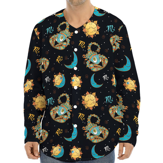Cute Cartoon Scorpio Pattern Print Long Sleeve Baseball Jersey