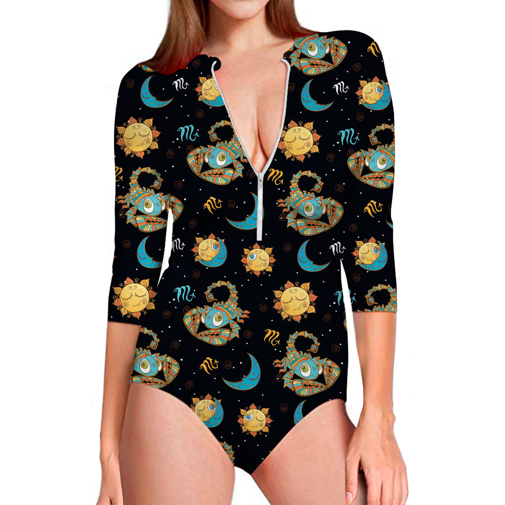 Cute Cartoon Scorpio Pattern Print Long Sleeve Swimsuit