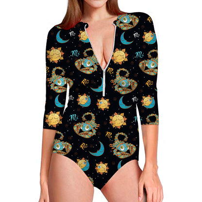 Cute Cartoon Scorpio Pattern Print Long Sleeve Swimsuit