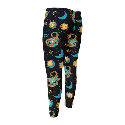 Cute Cartoon Scorpio Pattern Print Men's Compression Pants