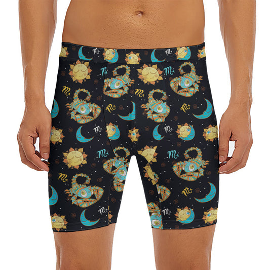 Cute Cartoon Scorpio Pattern Print Men's Long Boxer Briefs