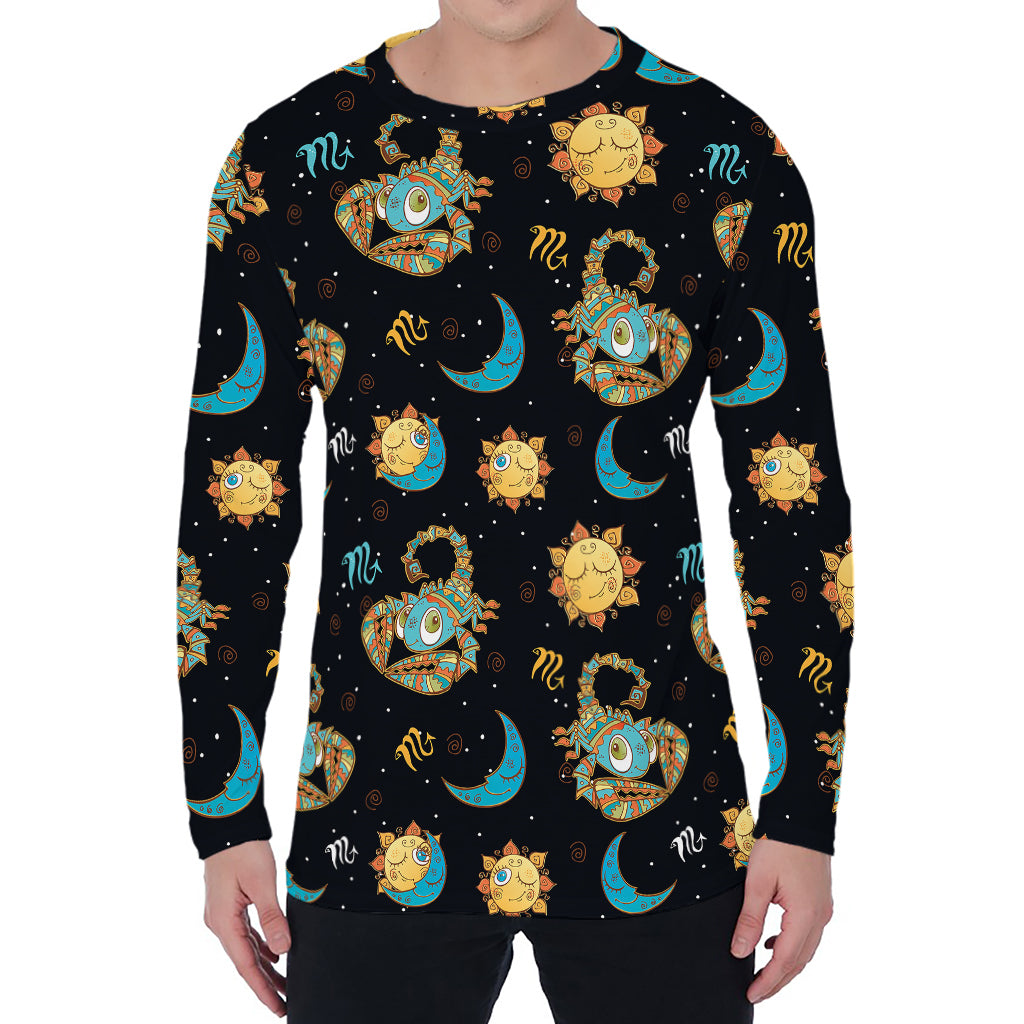 Cute Cartoon Scorpio Pattern Print Men's Long Sleeve T-Shirt