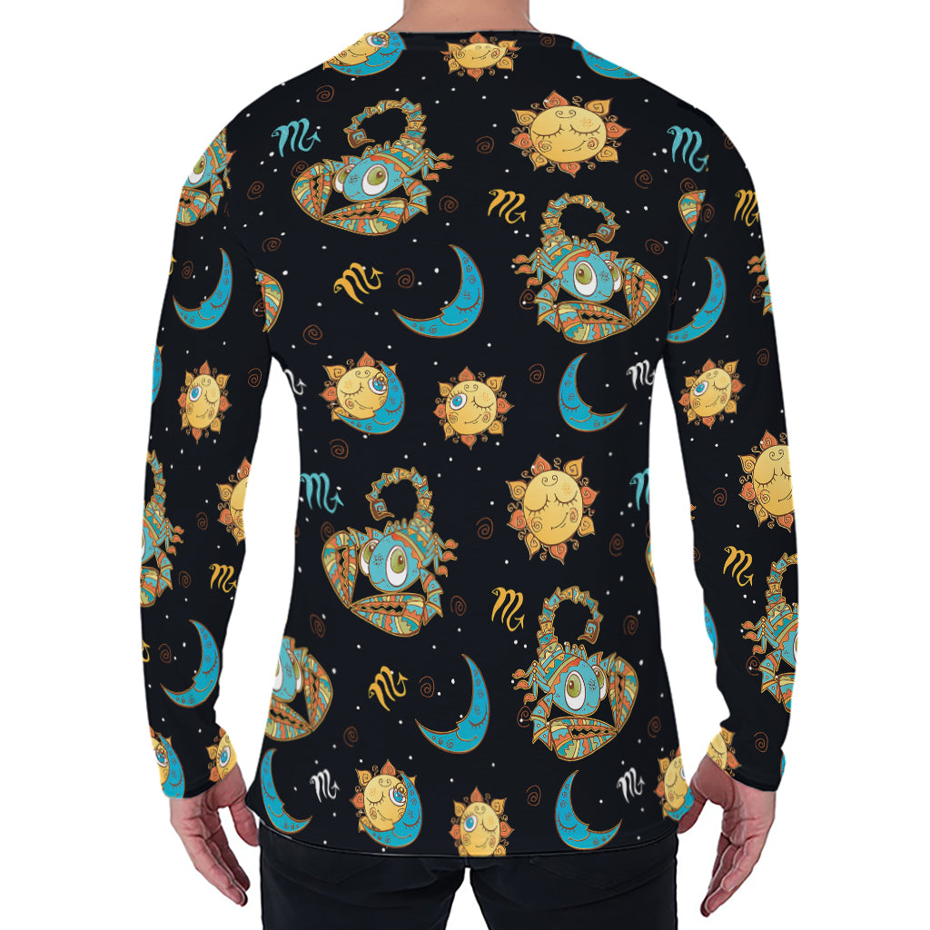 Cute Cartoon Scorpio Pattern Print Men's Long Sleeve T-Shirt