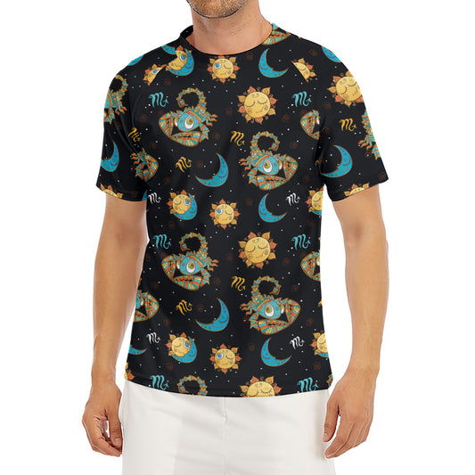 Cute Cartoon Scorpio Pattern Print Men's Short Sleeve Rash Guard