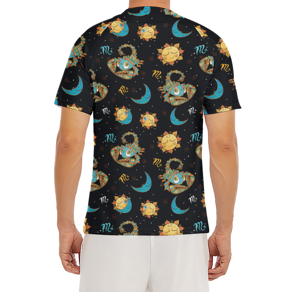 Cute Cartoon Scorpio Pattern Print Men's Short Sleeve Rash Guard