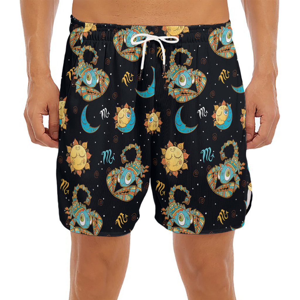 Cute Cartoon Scorpio Pattern Print Men's Split Running Shorts