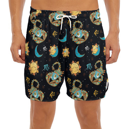 Cute Cartoon Scorpio Pattern Print Men's Split Running Shorts