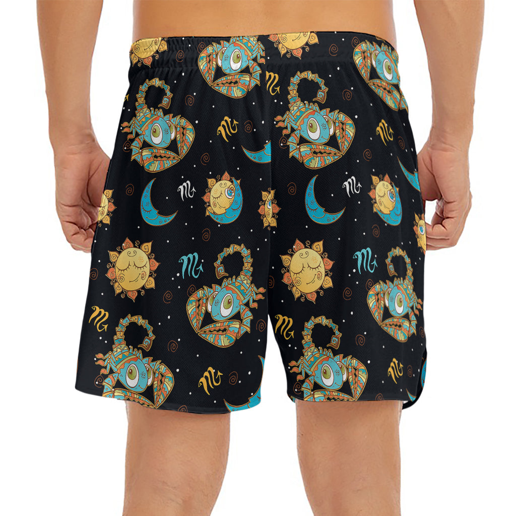 Cute Cartoon Scorpio Pattern Print Men's Split Running Shorts