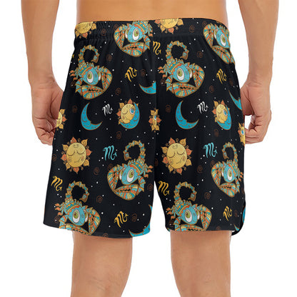 Cute Cartoon Scorpio Pattern Print Men's Split Running Shorts