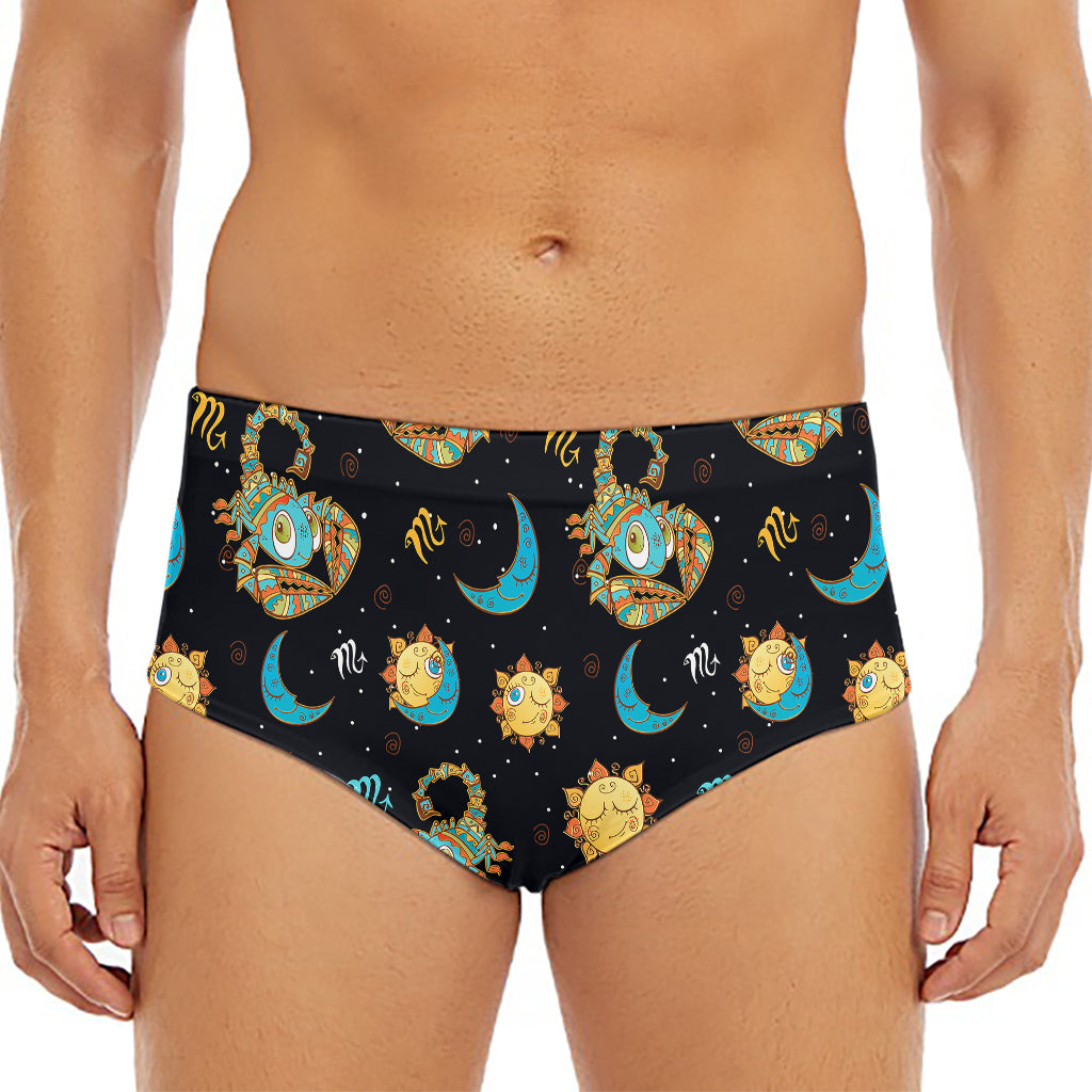 Cute Cartoon Scorpio Pattern Print Men's Triangle Swim Briefs