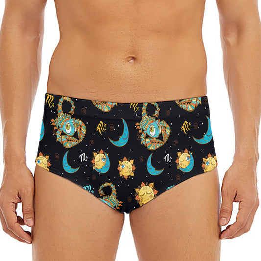 Cute Cartoon Scorpio Pattern Print Men's Triangle Swim Briefs