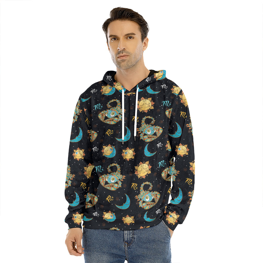 Cute Cartoon Scorpio Pattern Print Men's Velvet Pullover Hoodie