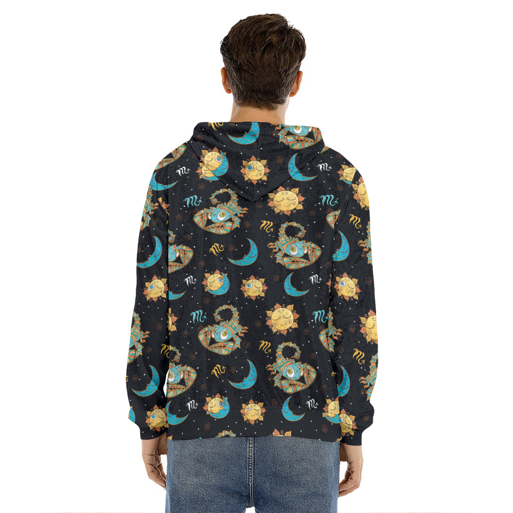 Cute Cartoon Scorpio Pattern Print Men's Velvet Pullover Hoodie
