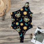 Cute Cartoon Scorpio Pattern Print One Shoulder Bodysuit