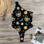 Cute Cartoon Scorpio Pattern Print One Shoulder Bodysuit