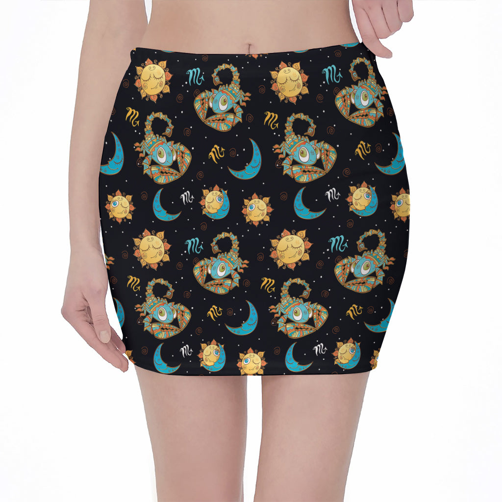Cute Cartoon Scorpio Pattern Print Pencil Mini Skirt