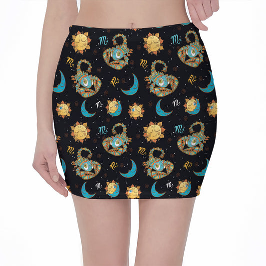 Cute Cartoon Scorpio Pattern Print Pencil Mini Skirt