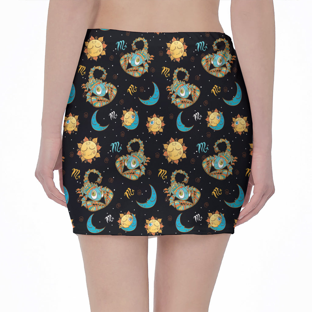 Cute Cartoon Scorpio Pattern Print Pencil Mini Skirt