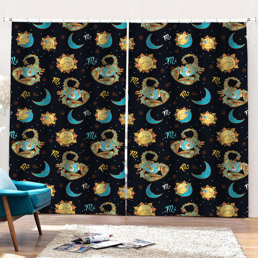 Cute Cartoon Scorpio Pattern Print Pencil Pleat Curtains
