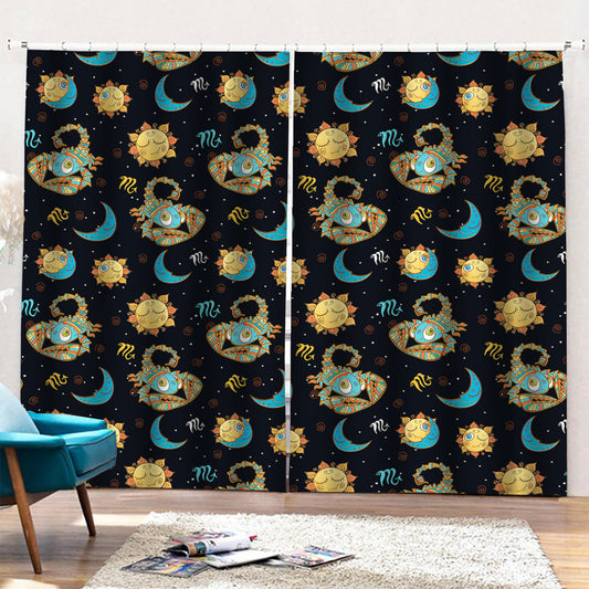 Cute Cartoon Scorpio Pattern Print Pencil Pleat Curtains