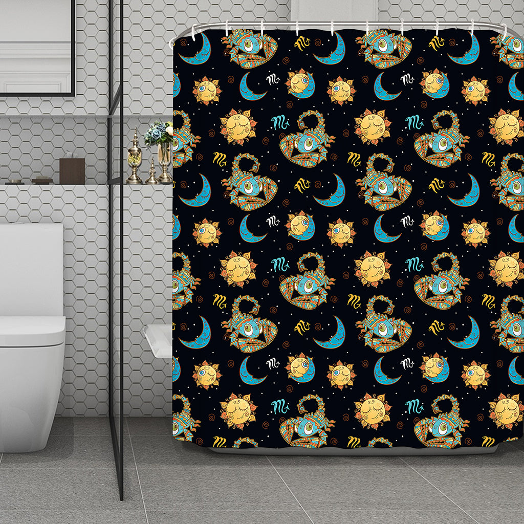 Cute Cartoon Scorpio Pattern Print Polyester Shower Curtain