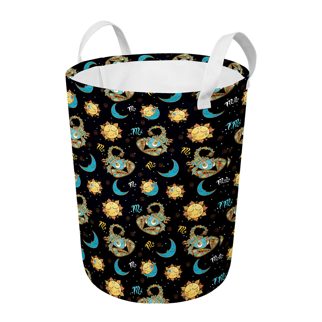 Cute Cartoon Scorpio Pattern Print Round Laundry Basket