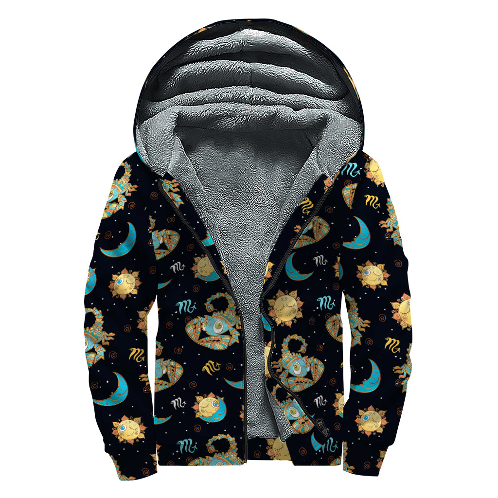 Cute Cartoon Scorpio Pattern Print Sherpa Lined Zip Up Hoodie