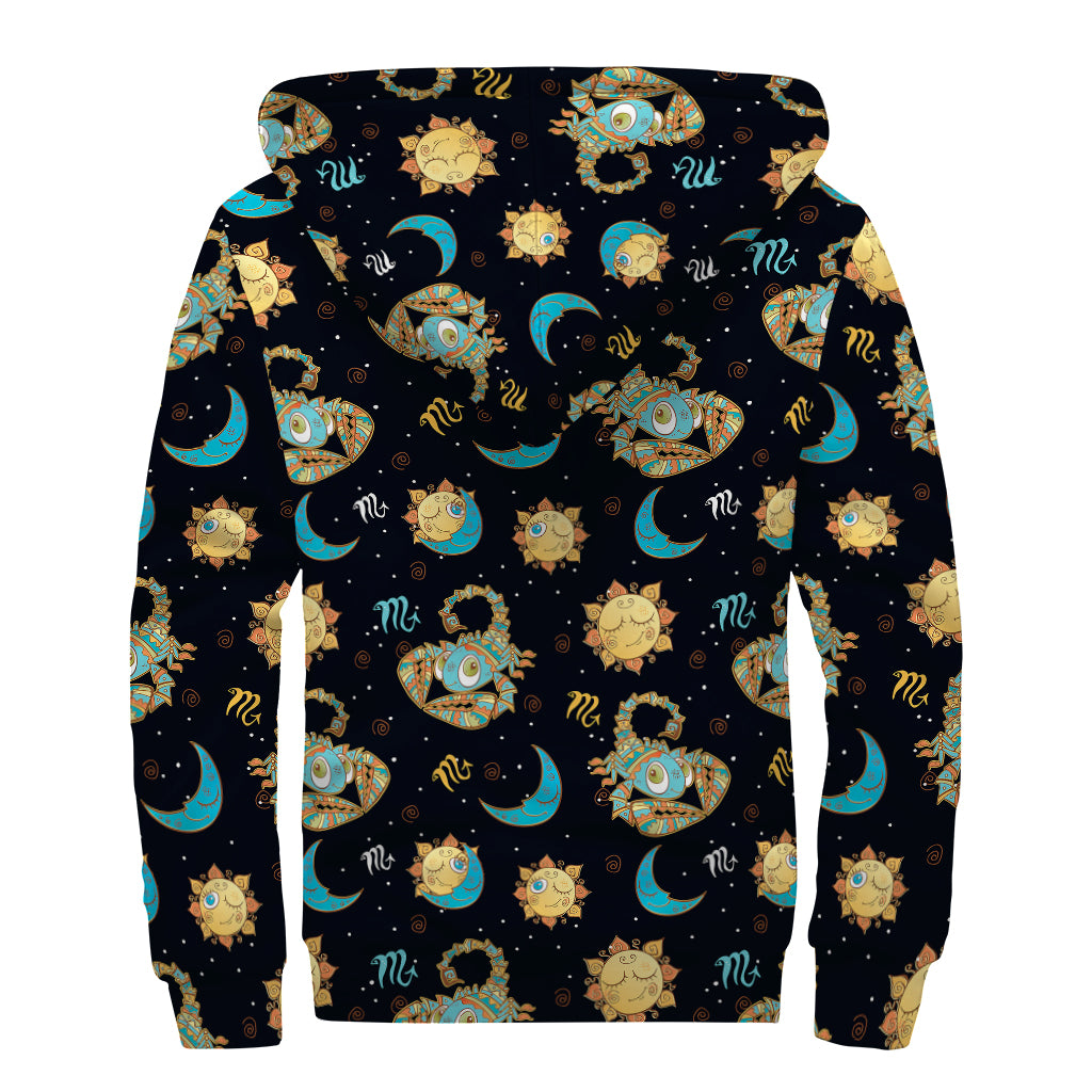 Cute Cartoon Scorpio Pattern Print Sherpa Lined Zip Up Hoodie