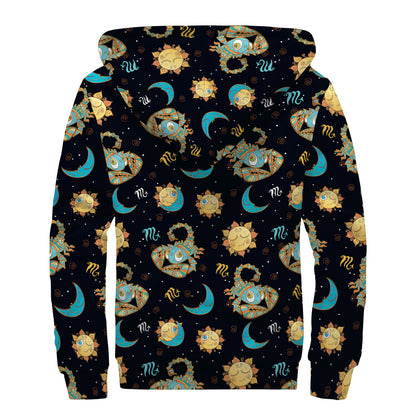 Cute Cartoon Scorpio Pattern Print Sherpa Lined Zip Up Hoodie