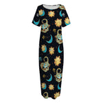 Cute Cartoon Scorpio Pattern Print Short Sleeve Long Nightdress
