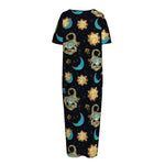 Cute Cartoon Scorpio Pattern Print Short Sleeve Long Nightdress
