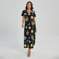 Cute Cartoon Scorpio Pattern Print Short Sleeve Maxi Dress