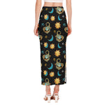 Cute Cartoon Scorpio Pattern Print Side Slit Maxi Skirt