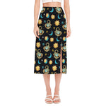 Cute Cartoon Scorpio Pattern Print Side Slit Midi Skirt