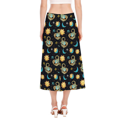 Cute Cartoon Scorpio Pattern Print Side Slit Midi Skirt
