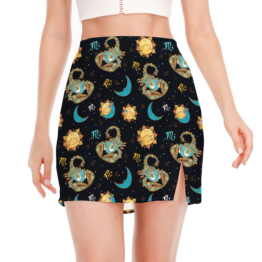 Cute Cartoon Scorpio Pattern Print Side Slit Mini Skirt