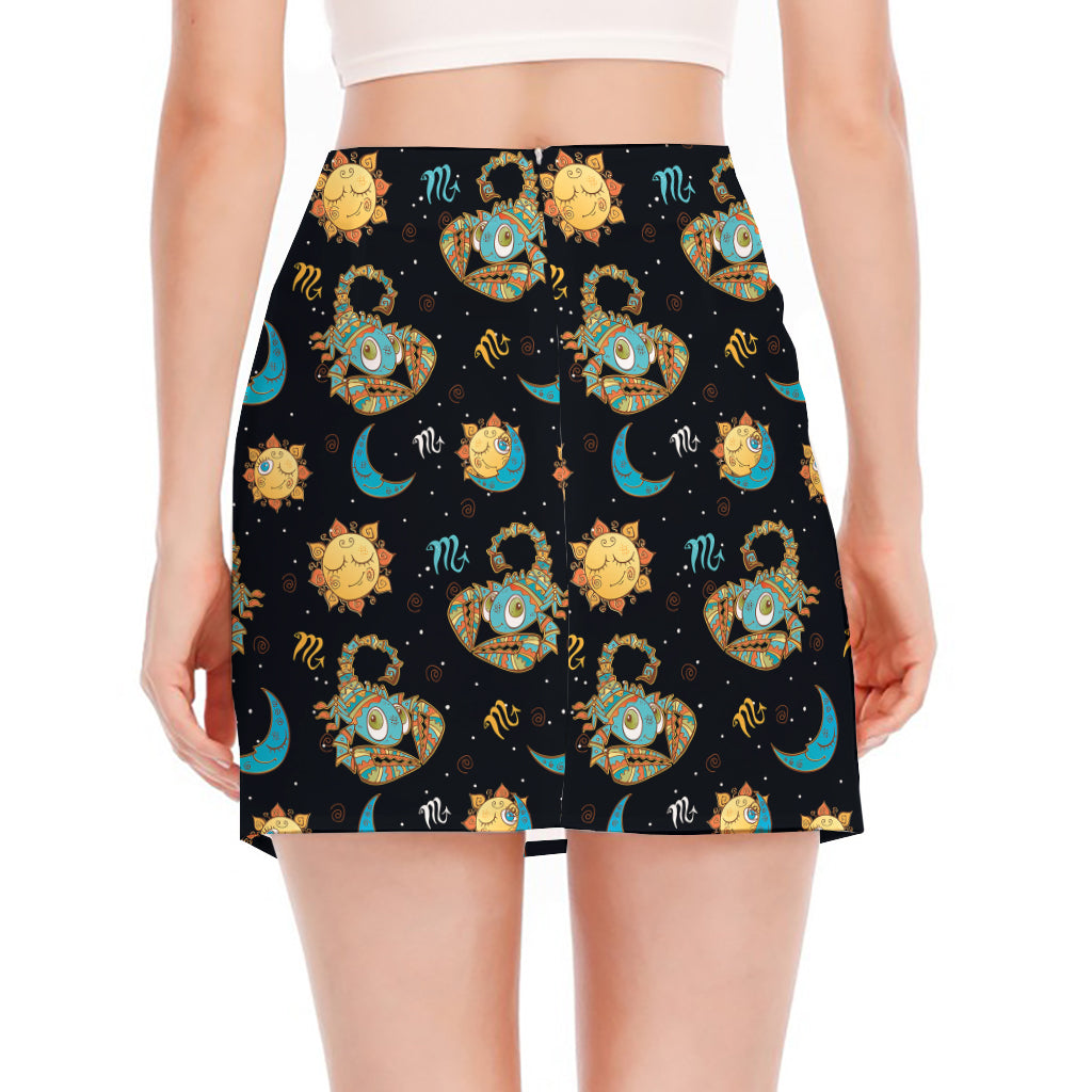 Cute Cartoon Scorpio Pattern Print Side Slit Mini Skirt