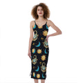 Cute Cartoon Scorpio Pattern Print Slim Fit Midi Cami Dress