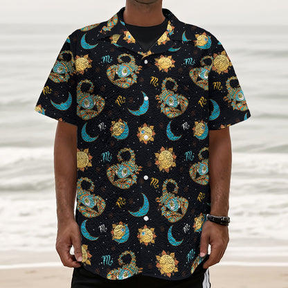 Cute Cartoon Scorpio Pattern Print Textured Short Sleeve Shirt
