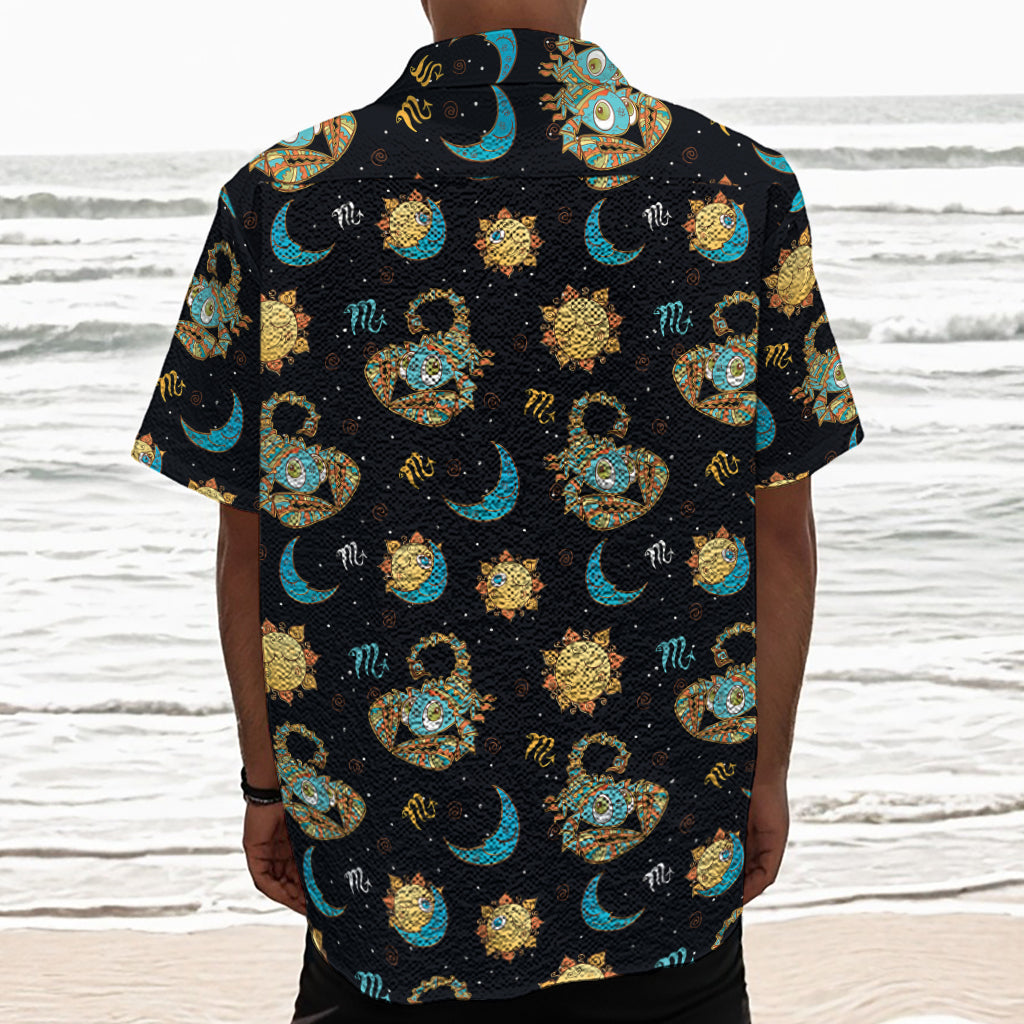 Cute Cartoon Scorpio Pattern Print Textured Short Sleeve Shirt