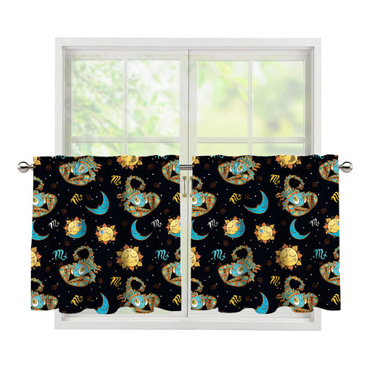 Cute Cartoon Scorpio Pattern Print Tier Curtains