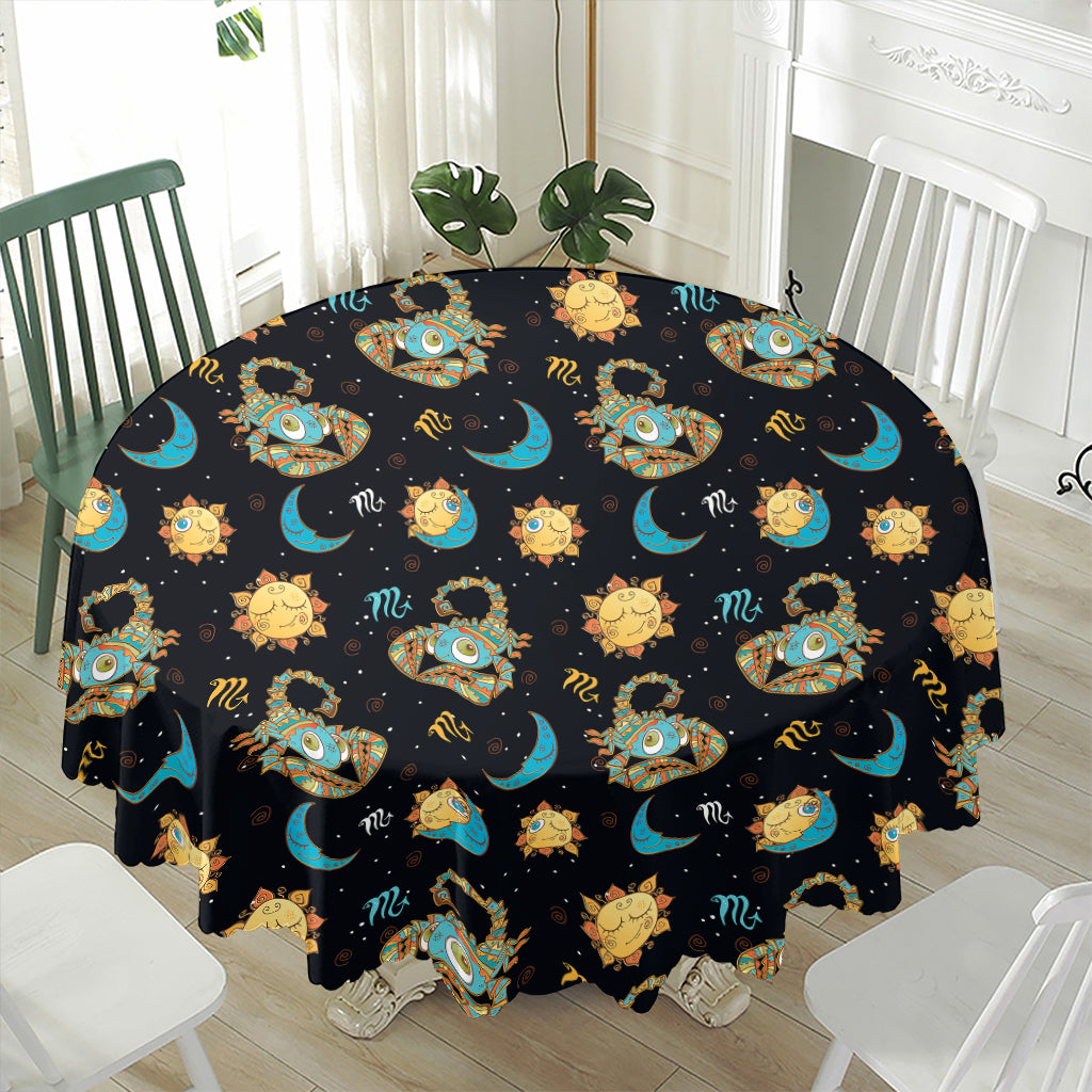 Cute Cartoon Scorpio Pattern Print Waterproof Round Tablecloth