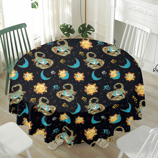 Cute Cartoon Scorpio Pattern Print Waterproof Round Tablecloth