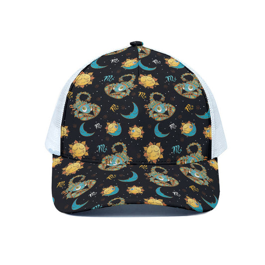 Cute Cartoon Scorpio Pattern Print White Mesh Trucker Cap