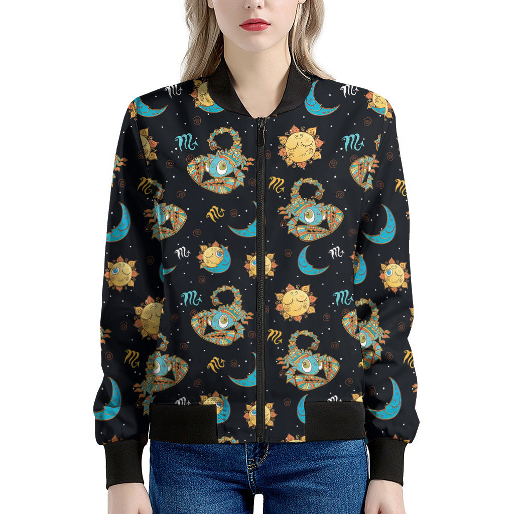 Cute Cartoon Scorpio Pattern Print Women's Bomber Jacket