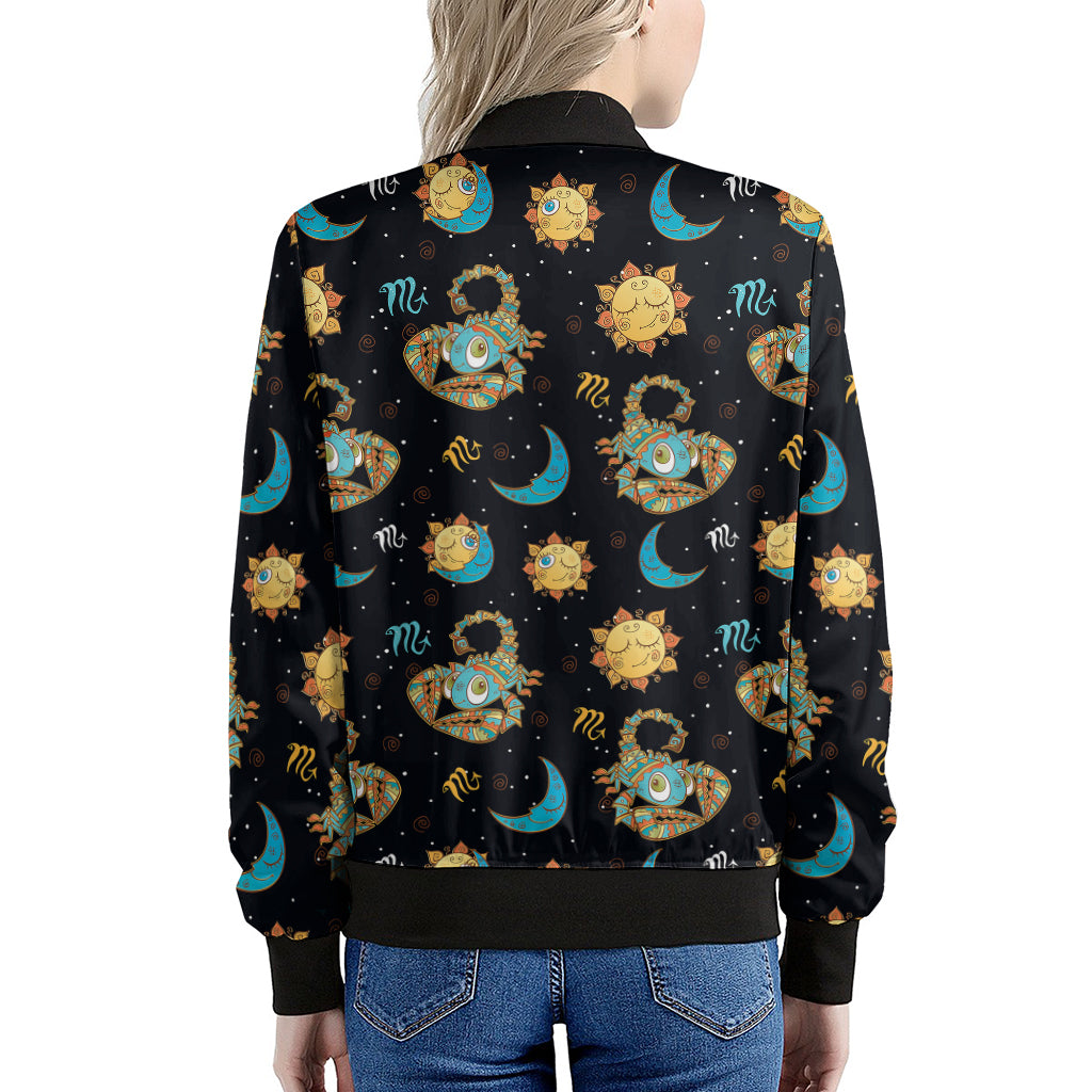 Cute Cartoon Scorpio Pattern Print Women's Bomber Jacket